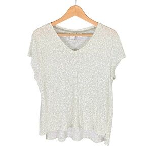 Joie 100% Linen Shirt Women’s Size XL Short Sleeve White Green Floral V-Neck Top